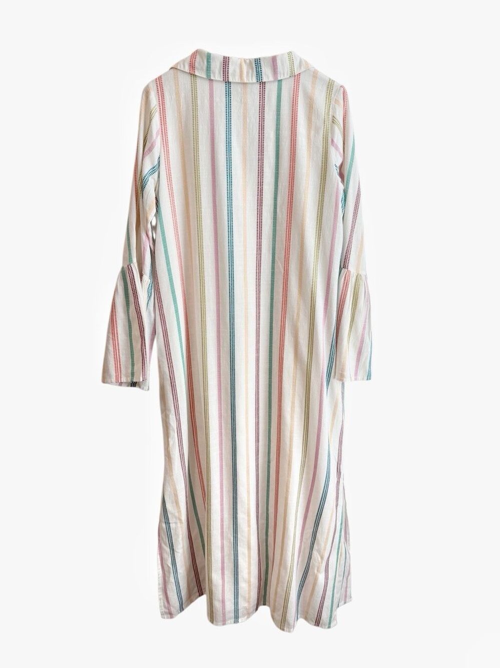 MILLE Jacqueline Striped Maxi Dress Size Small Bell Sleeve Embroidered Cotton - Picture 5 of 15